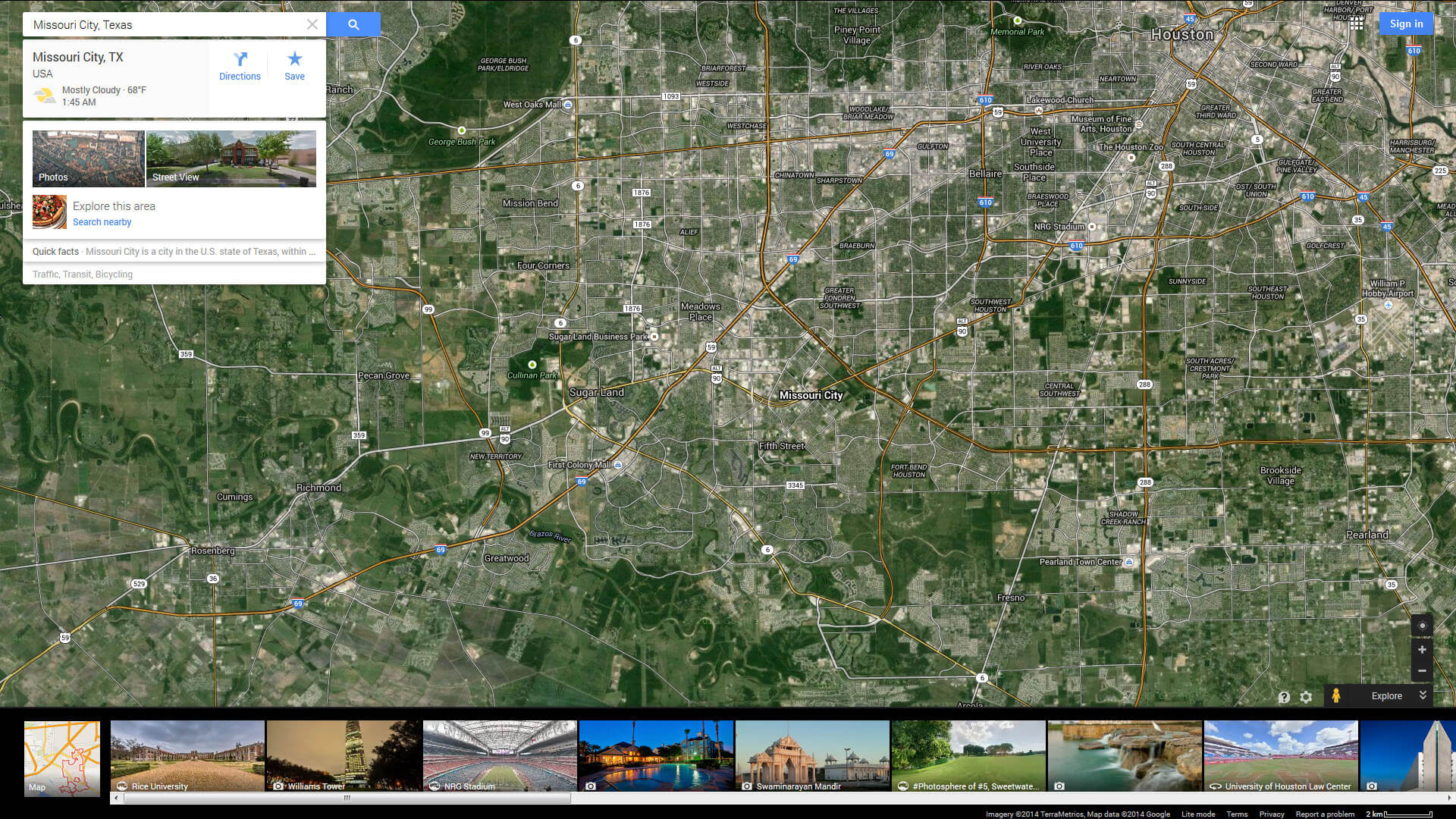 missouri city map texas us satellite