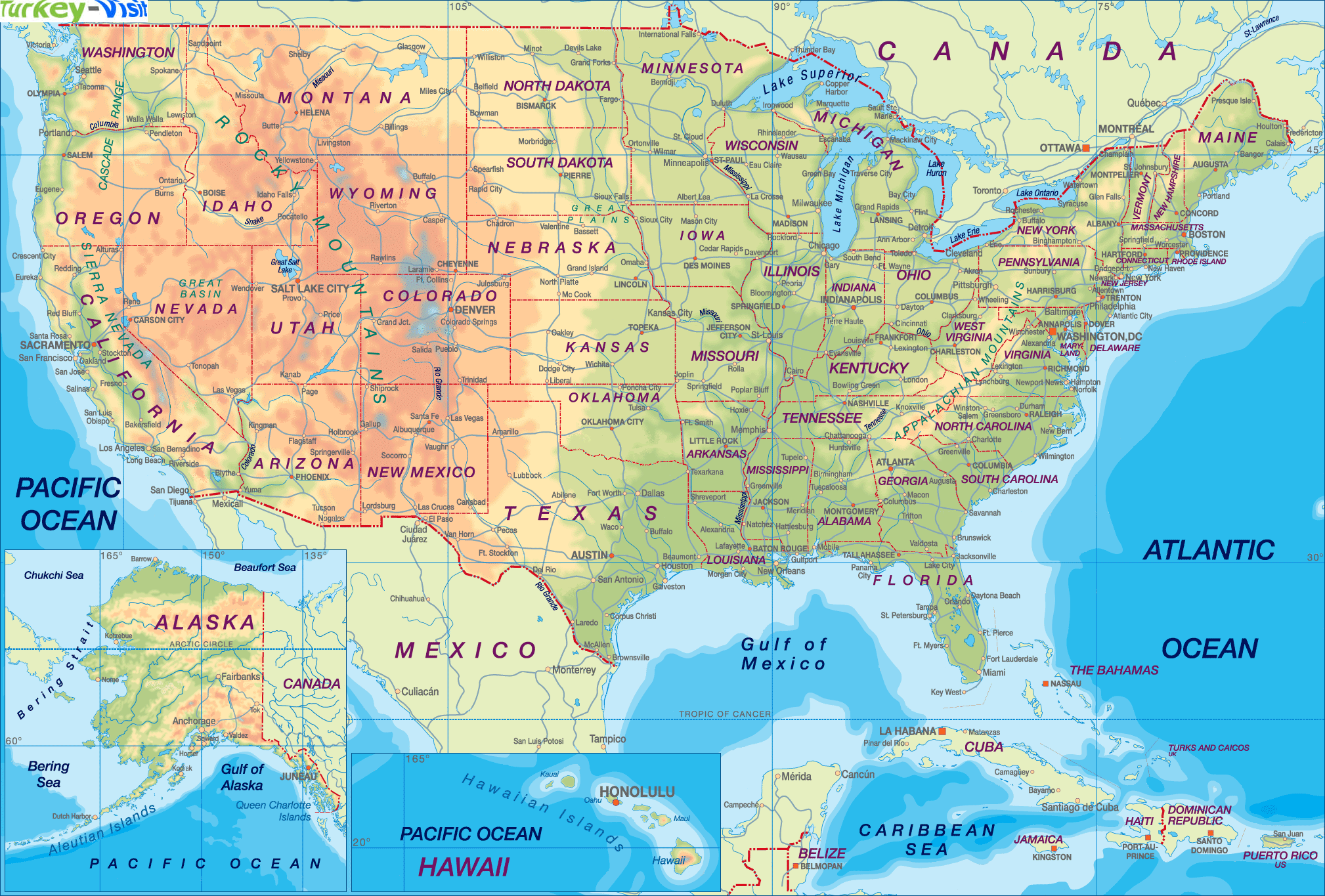 united states map physical b