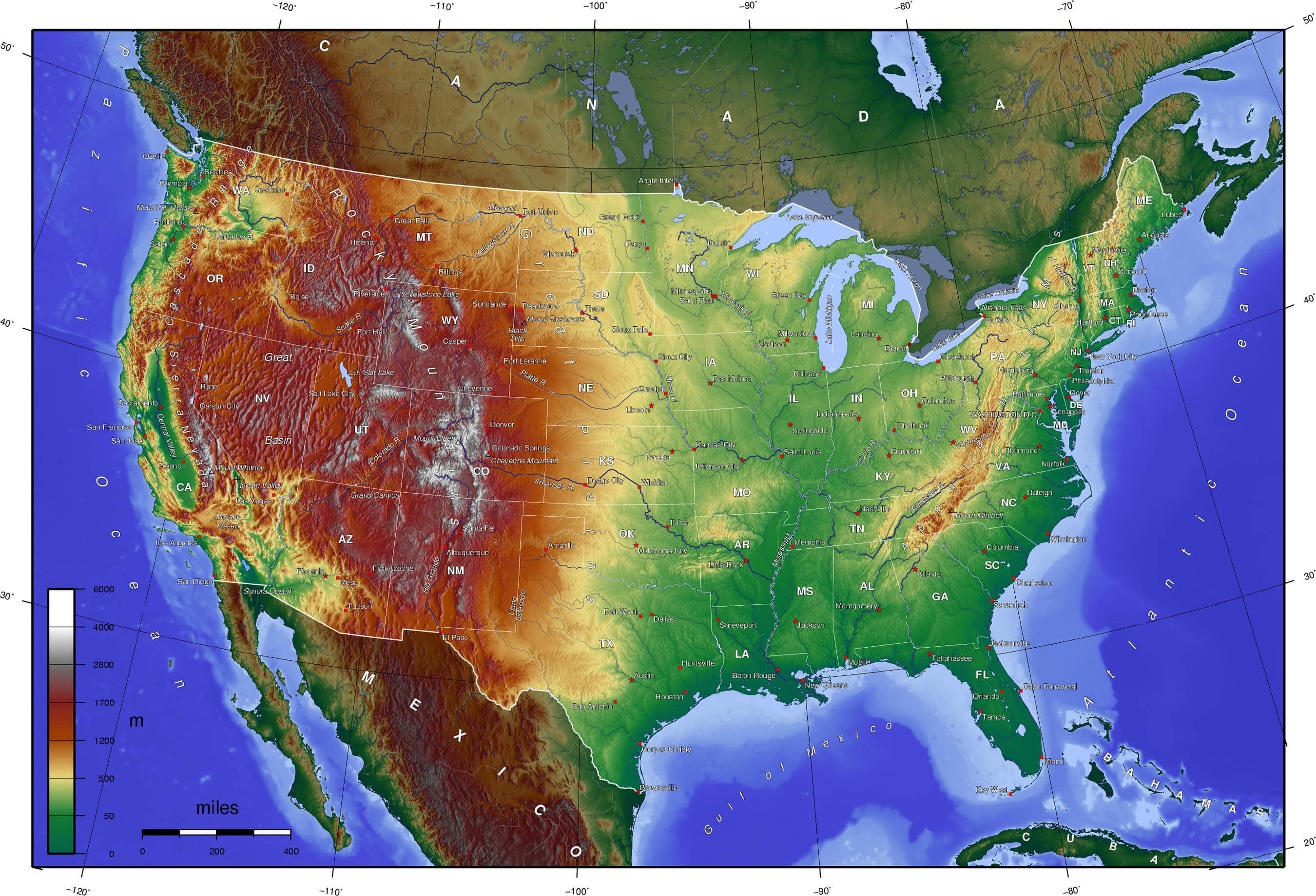 Large Administrative And Topographical Map Of The Usa The Usa Large Administrative And Topographical Map Vidiani Com Maps Of All Countries In One Place