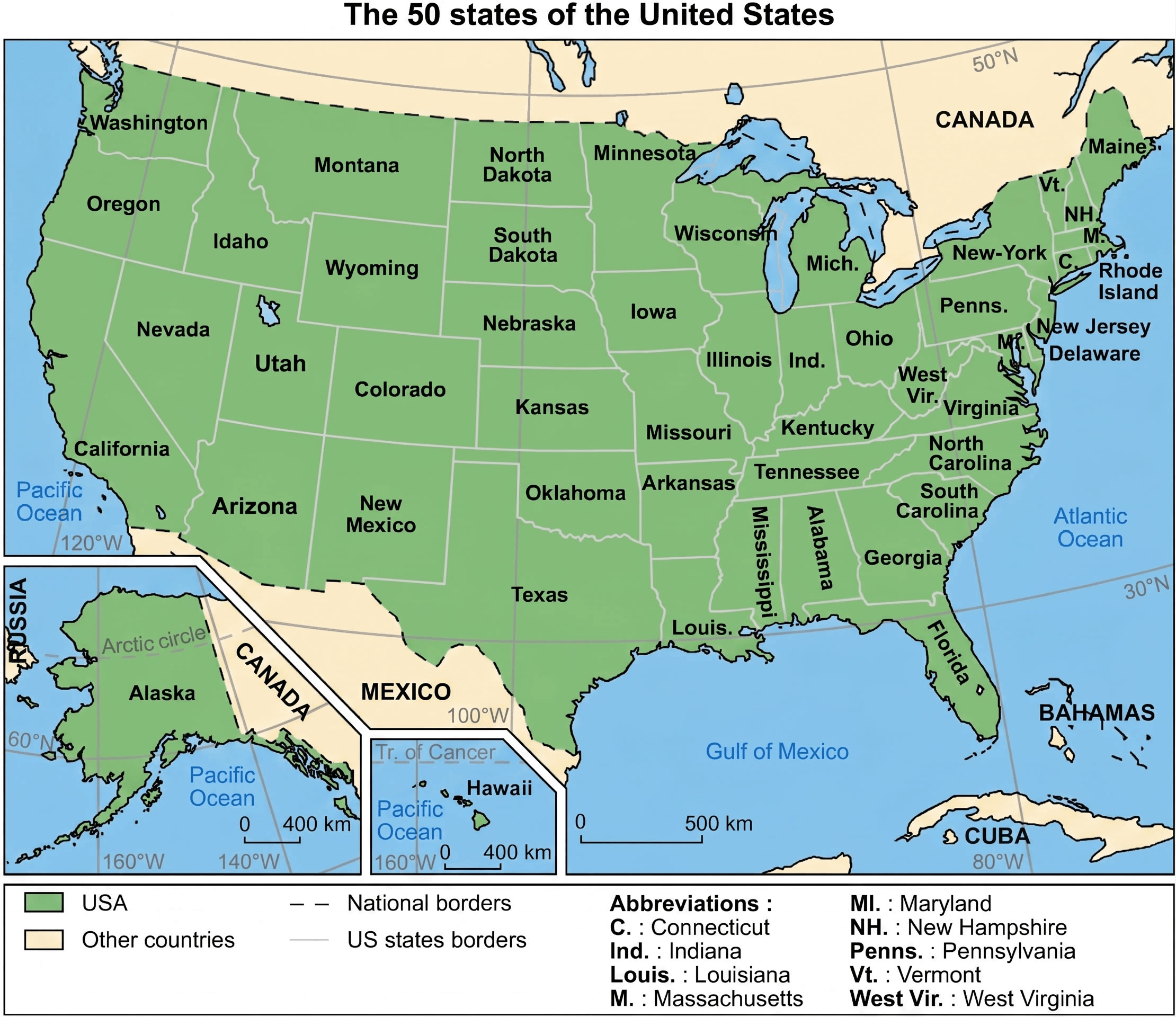 Labeled Us States Map