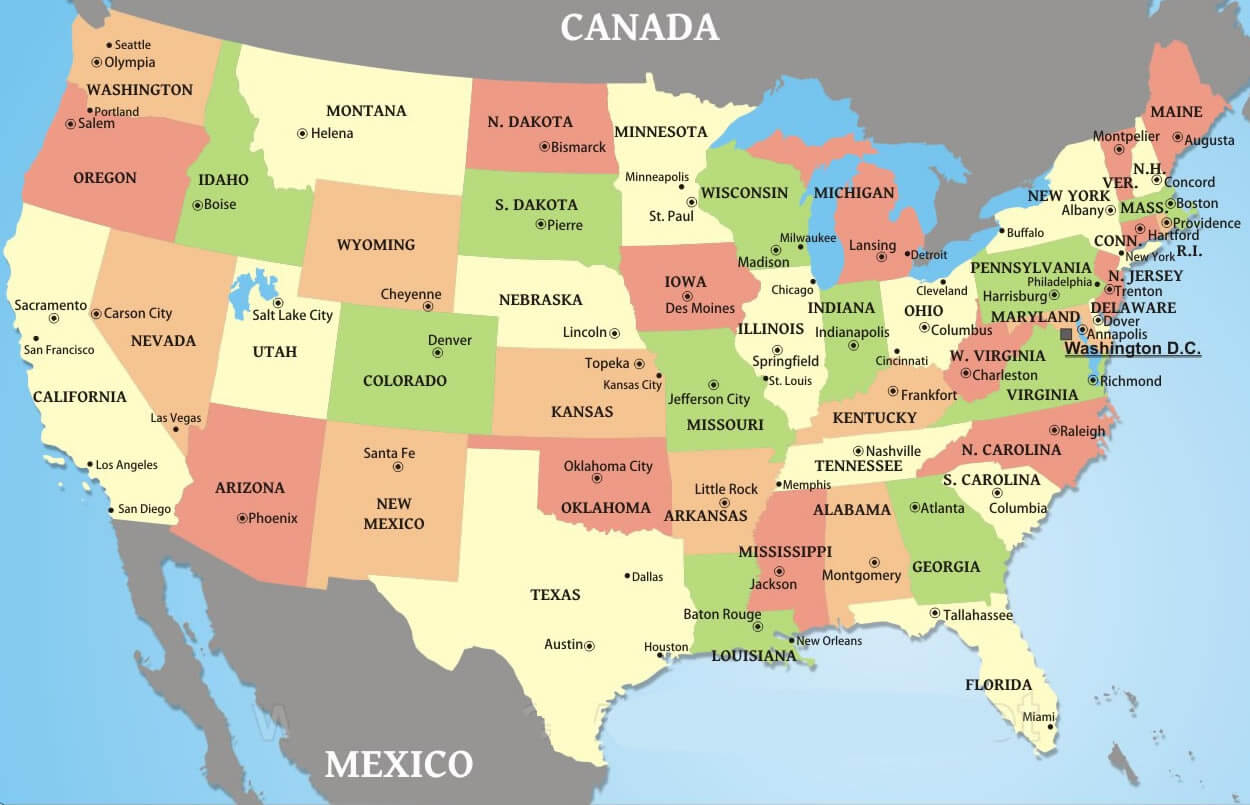 Us States Capitals Map Us States Capitals Map