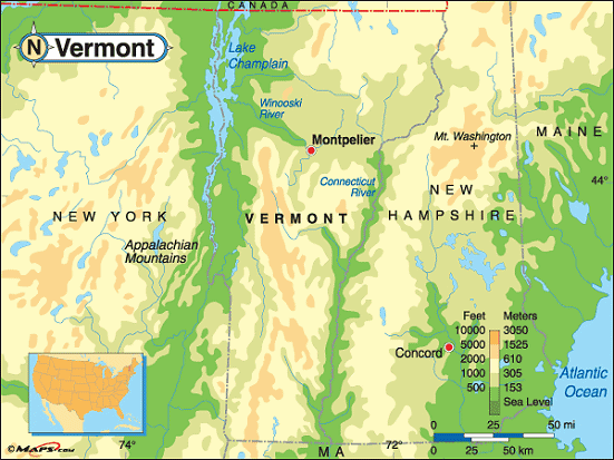 Vermont Physical Map