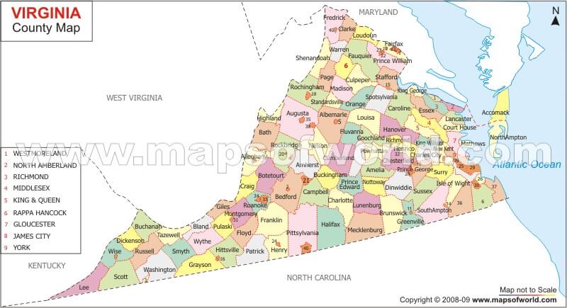 Virginia County Map USA