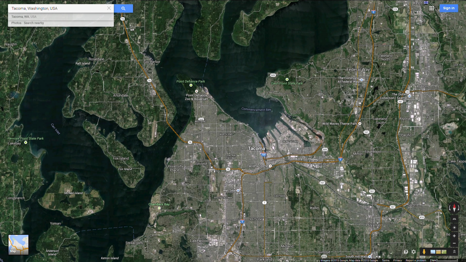 tacoma map washington us satellite