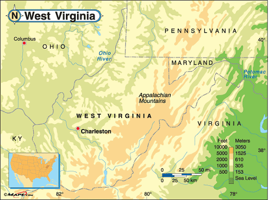 west virginia land map