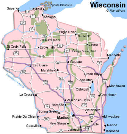 Wisconsin Cities Map USA