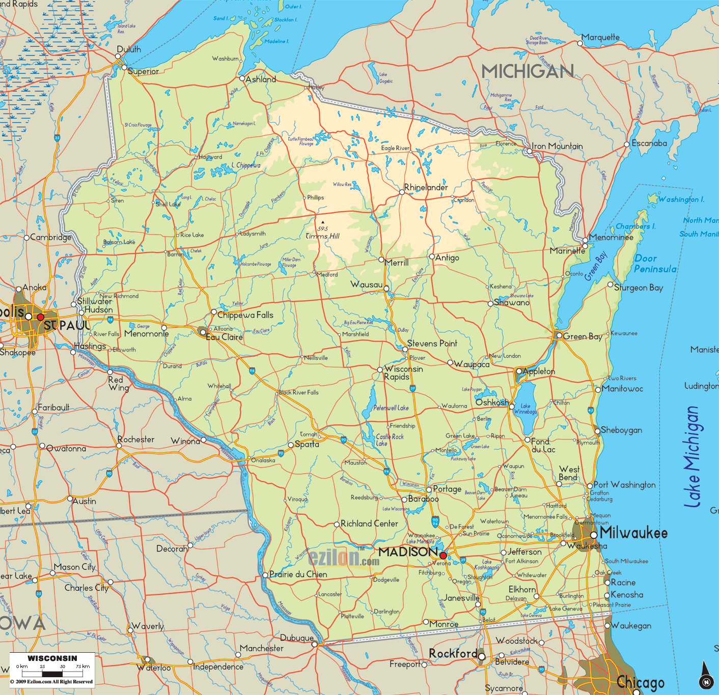 Wisconsin Physical Map