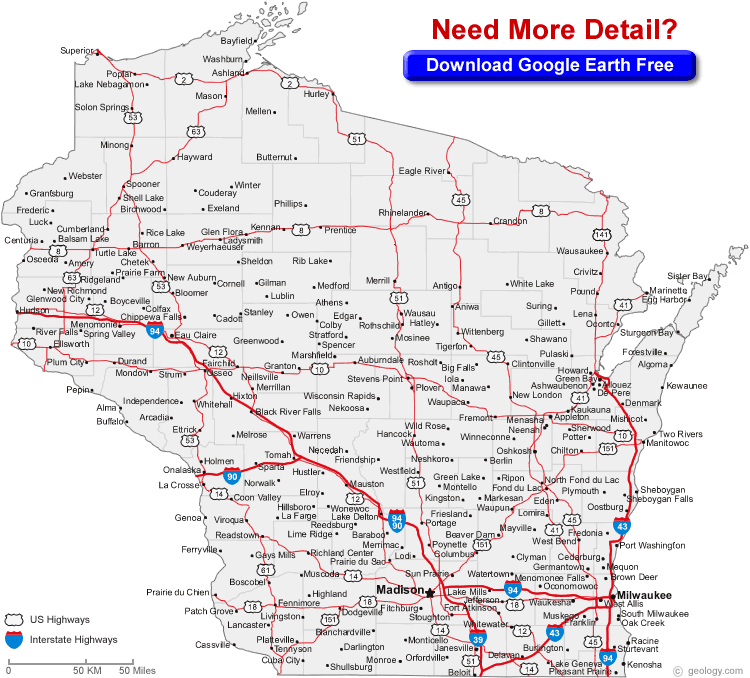 Wisconsin Road Map USA