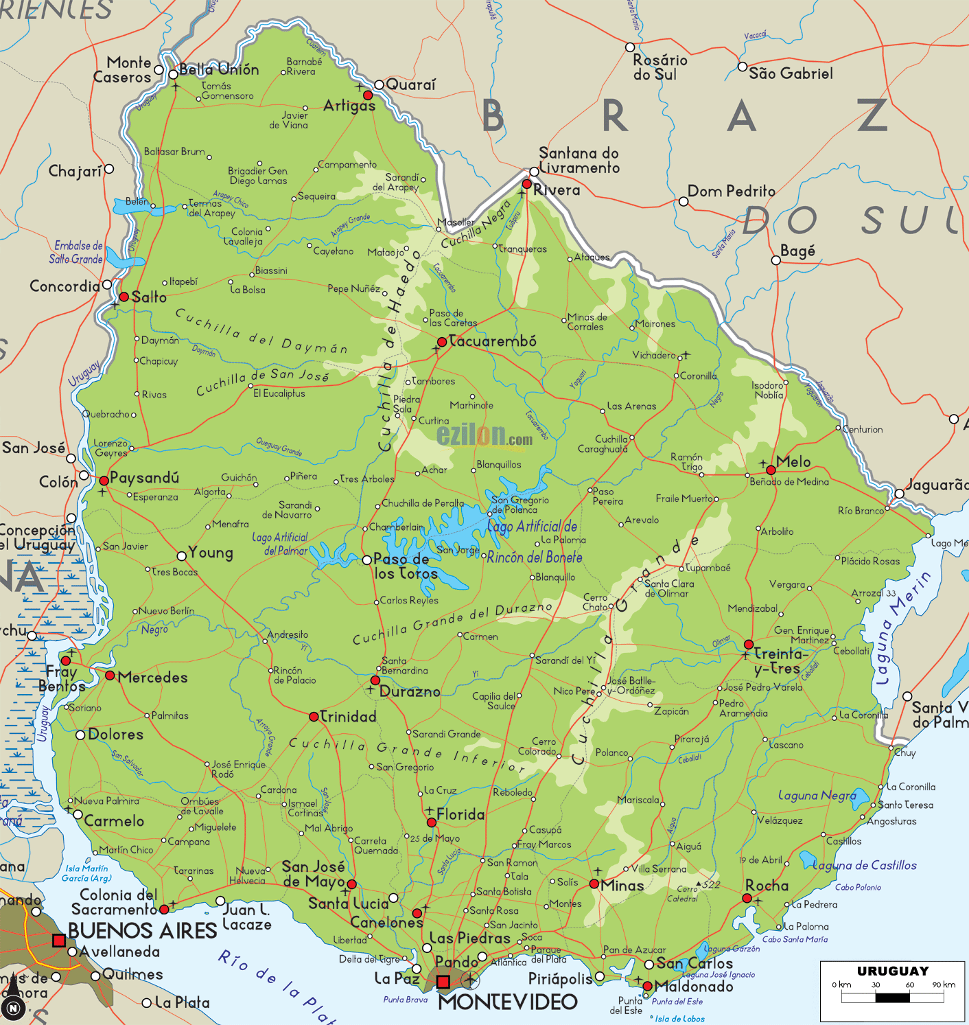 uruguay physical map