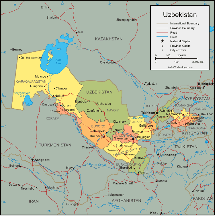 map of Uzbekistan