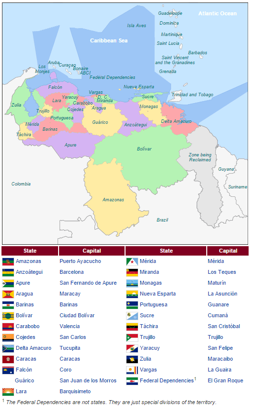 states and regions map of venezuela