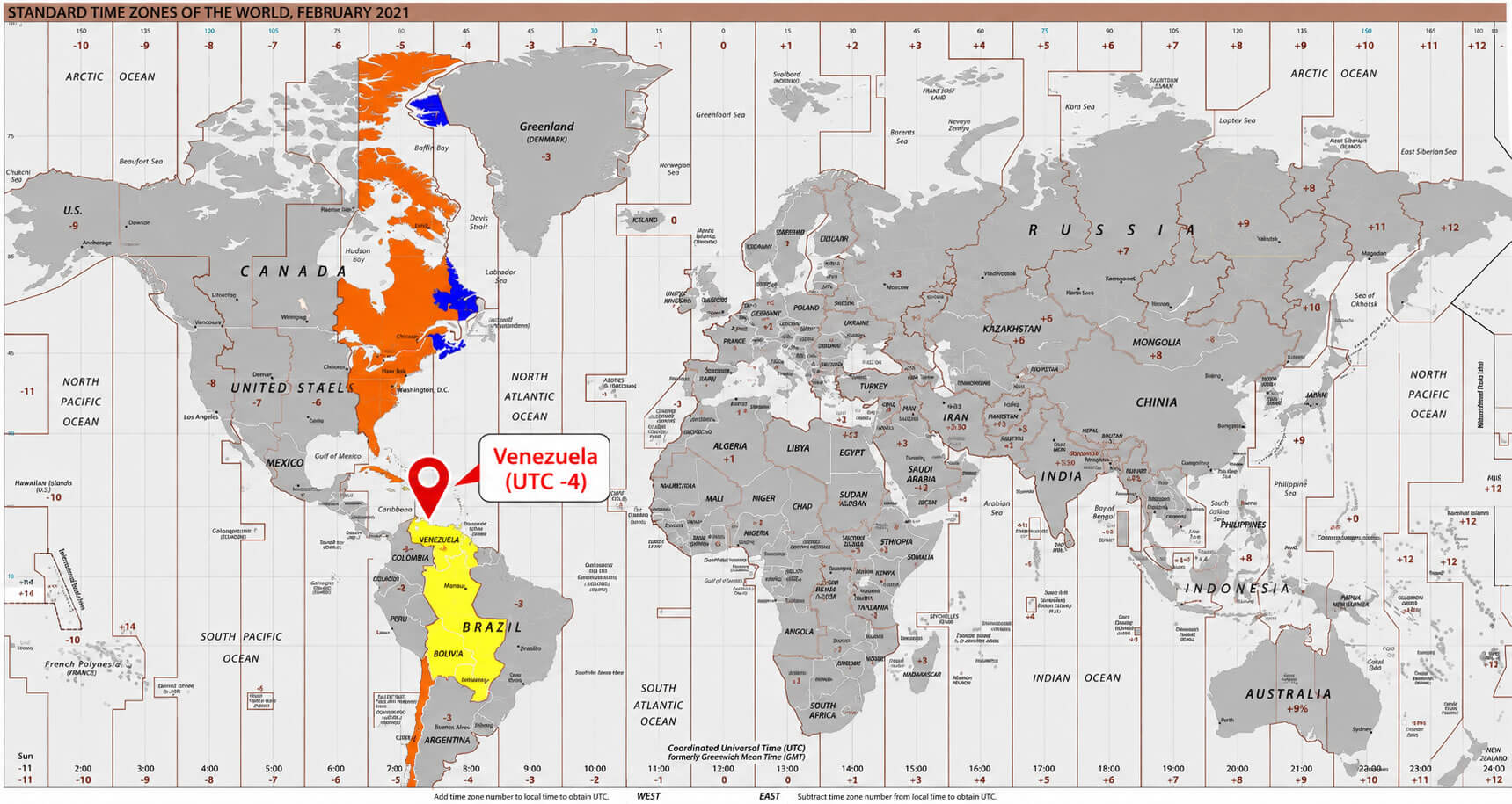 Venezuela location on World time zone map