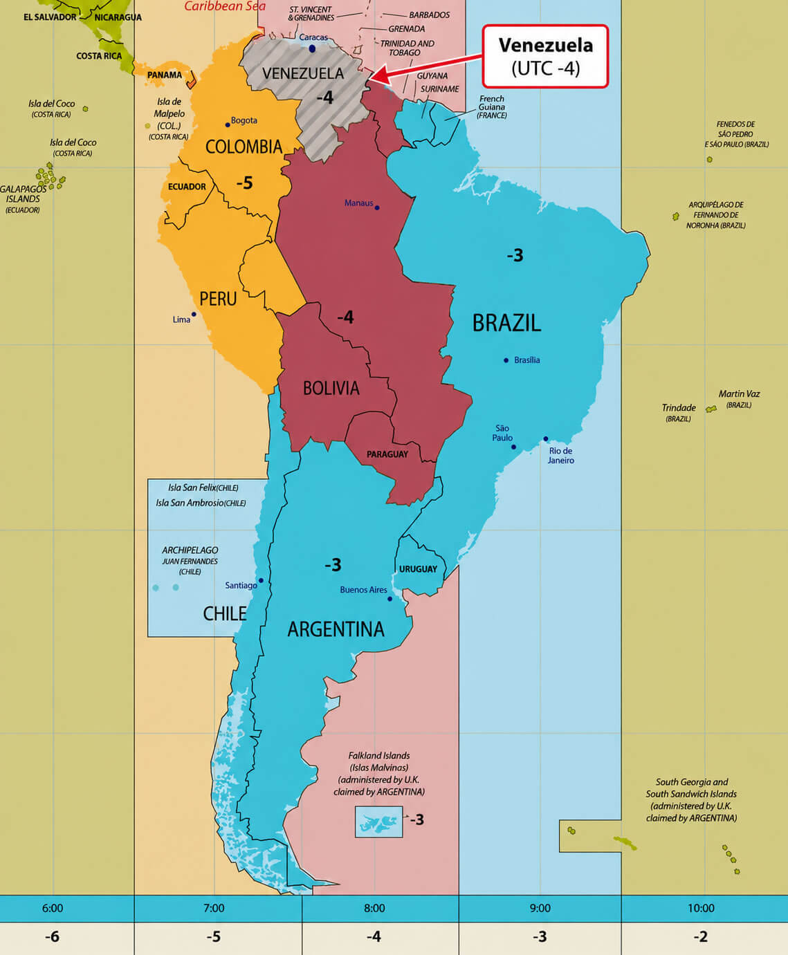 Venezuela South America time zone map