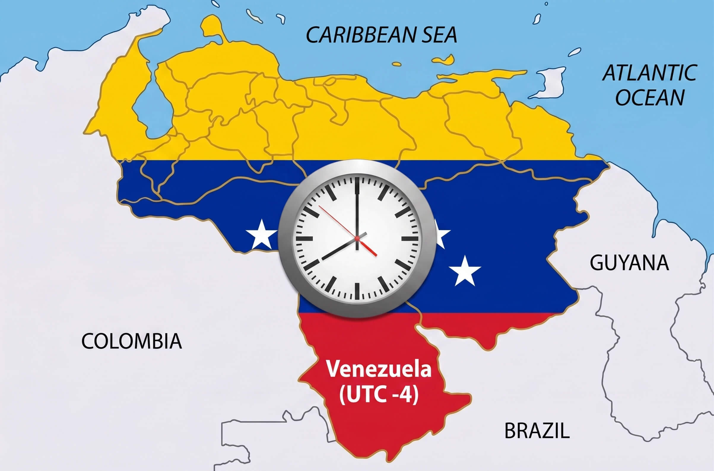 Venezuela UTC -4 time zone map
