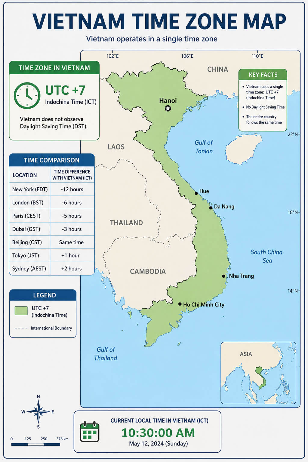 Vietnam country time zone map