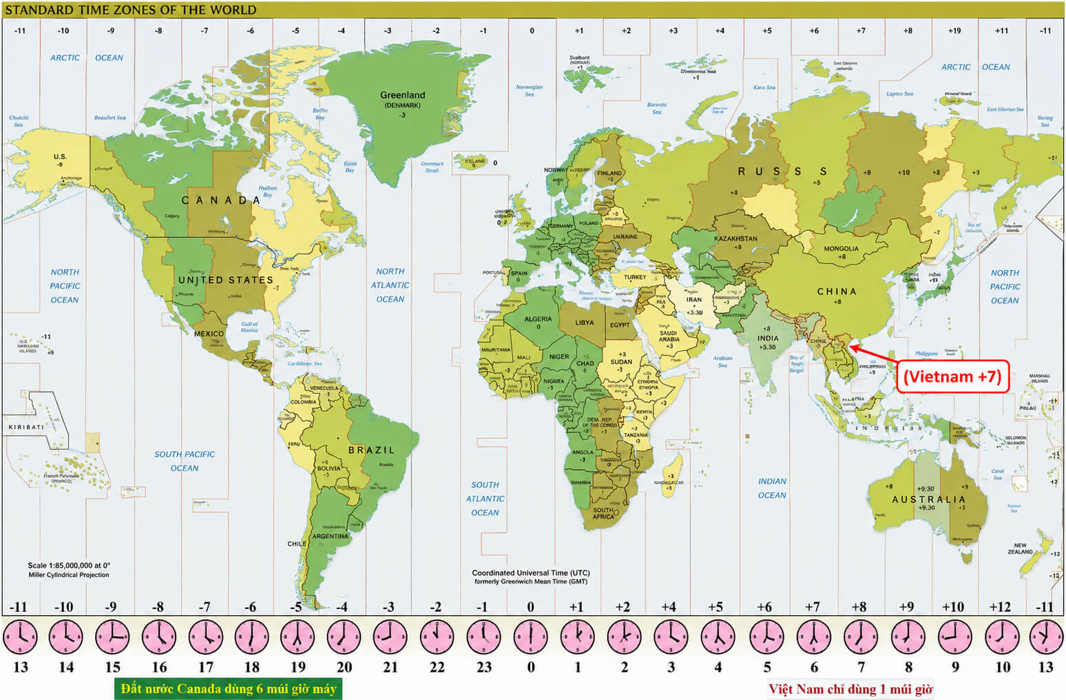 World time zone map with Vietnam