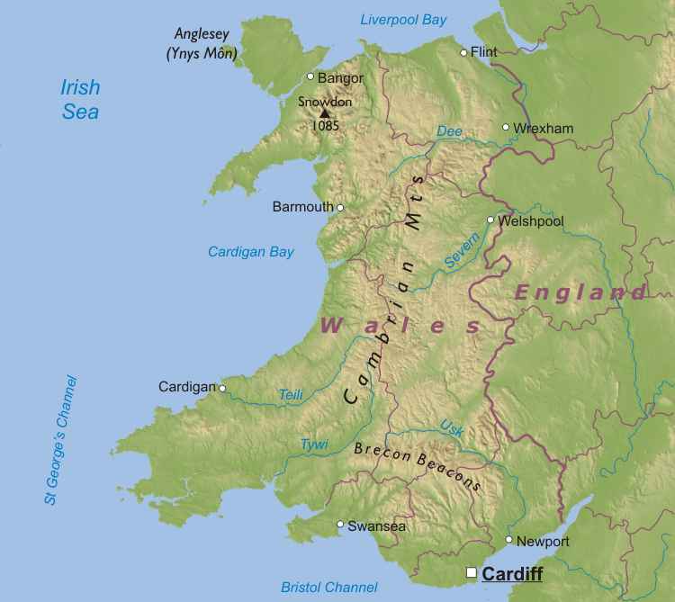 wales physical map