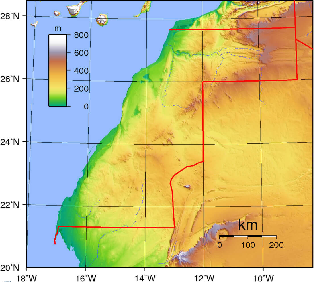 western sahara topography map
