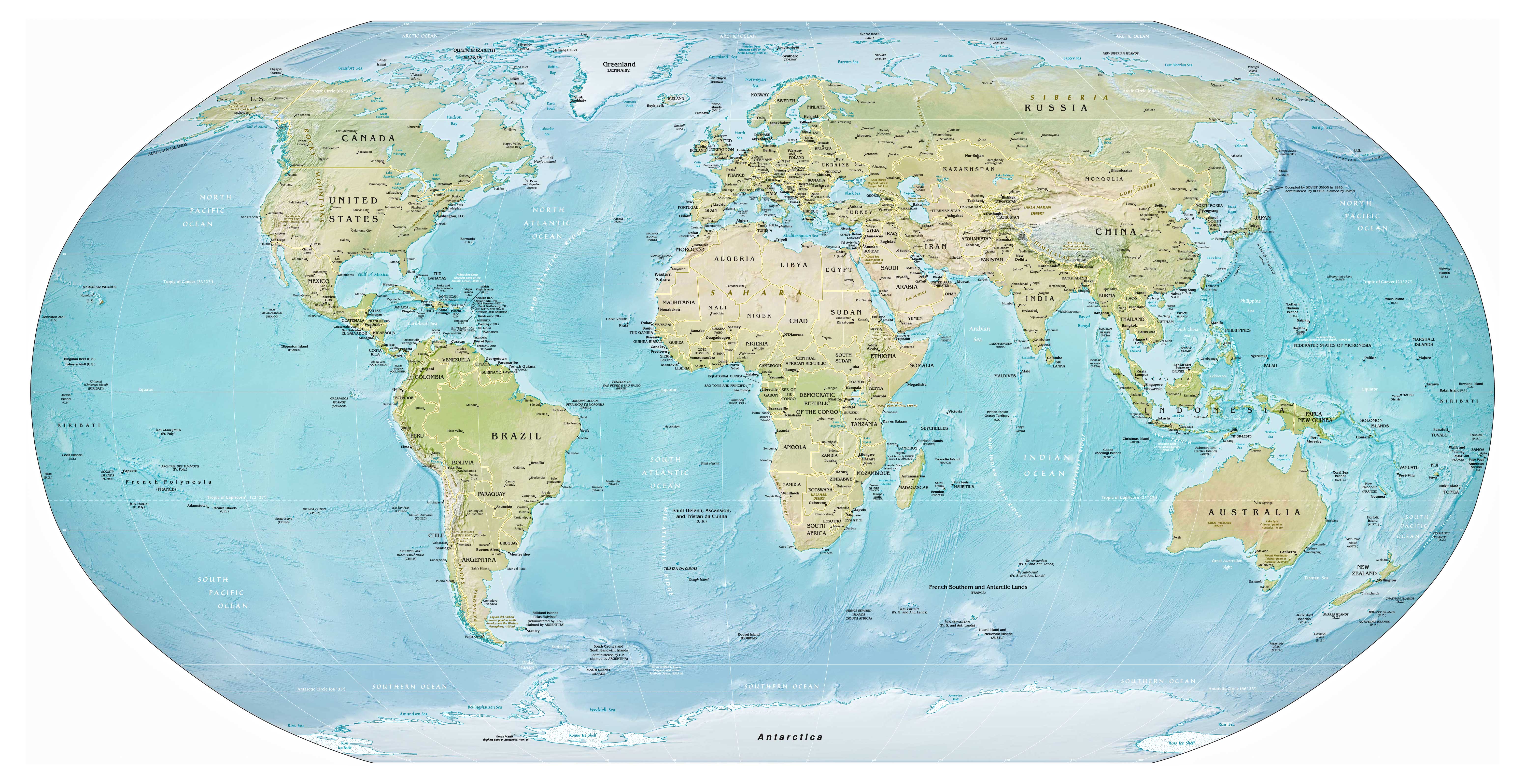 CIA US Government Physical Map Of The World