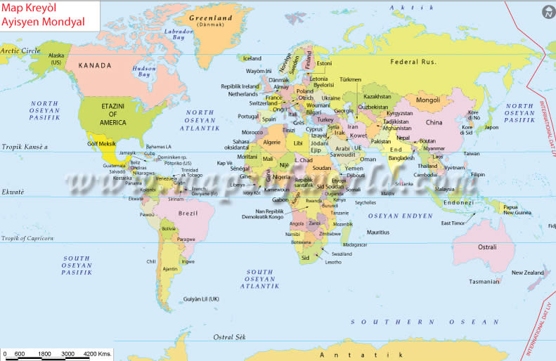 World Map in Haitian Creole Language