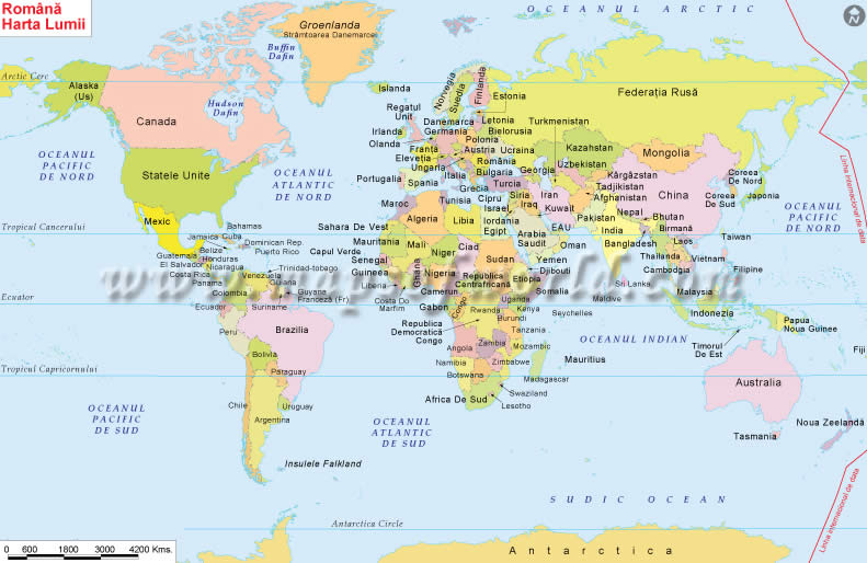 World Map in Romanian Language
