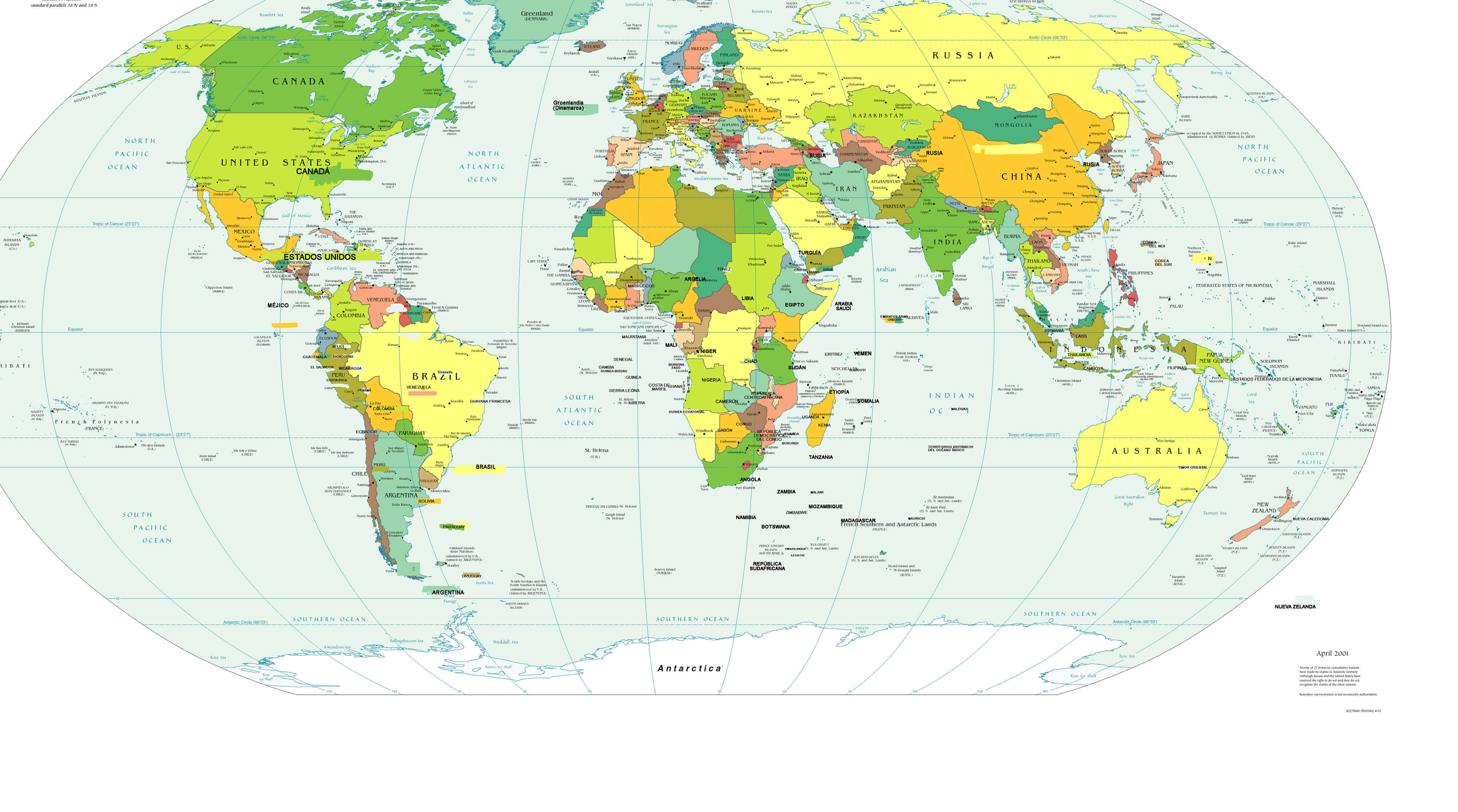 World Map in Spanish Language