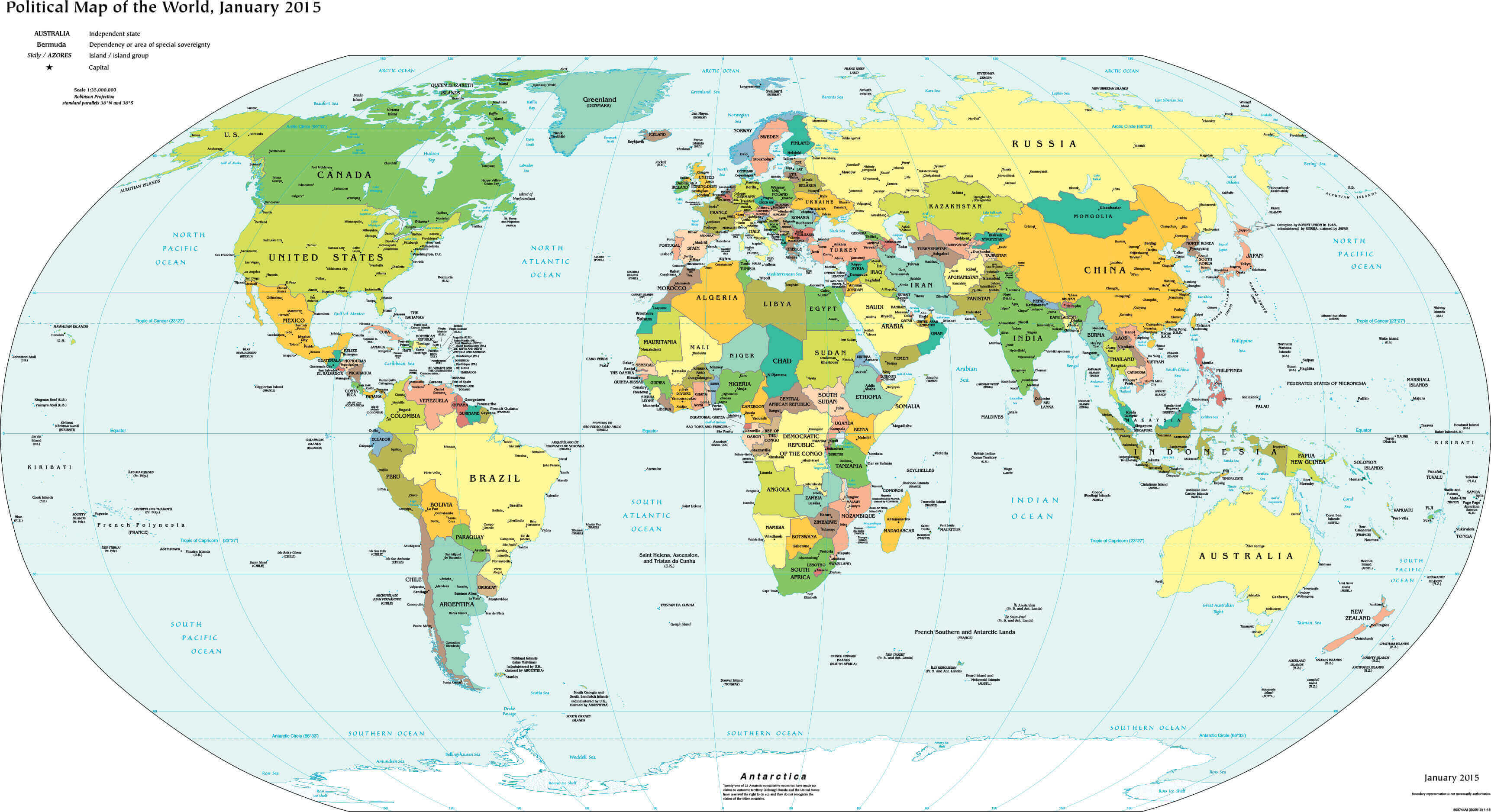 Large free political map of the World