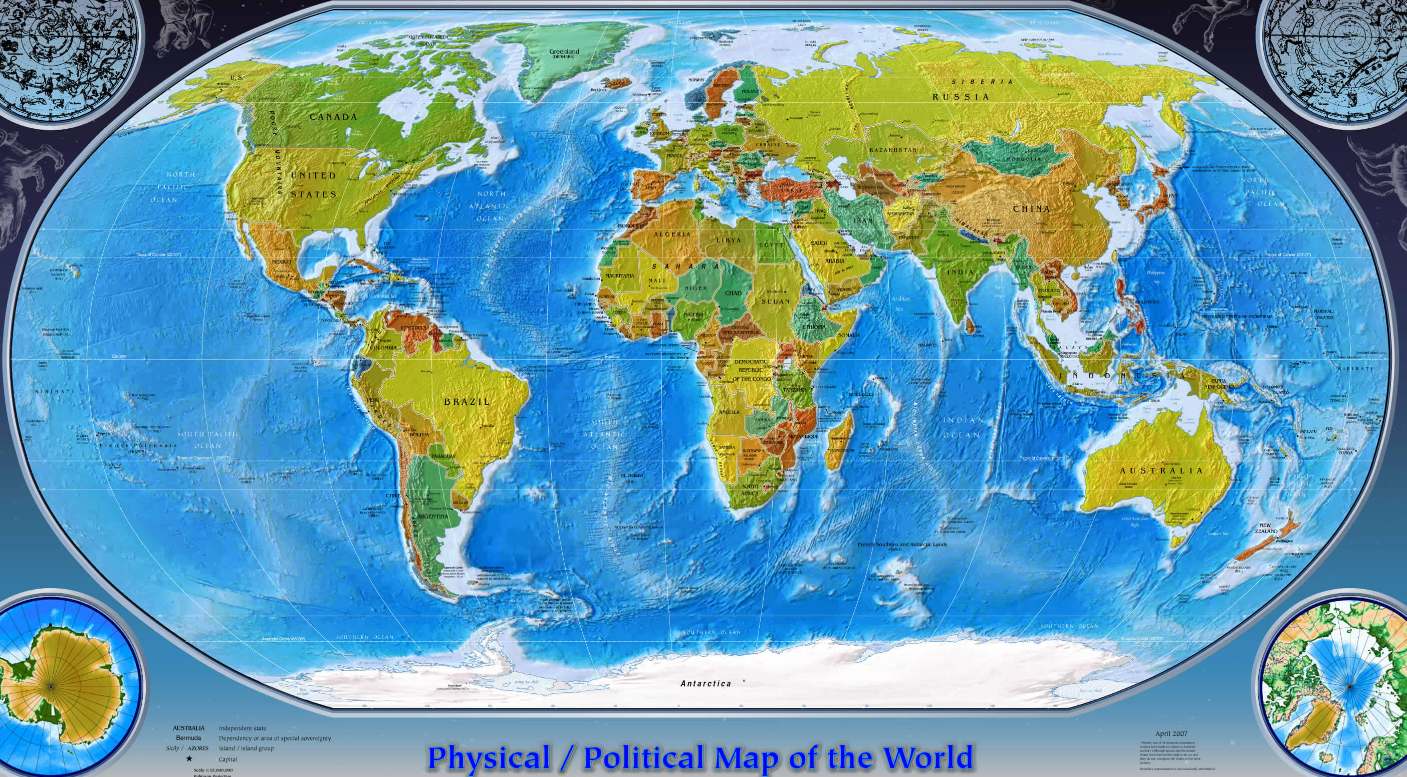 world physical map 2007