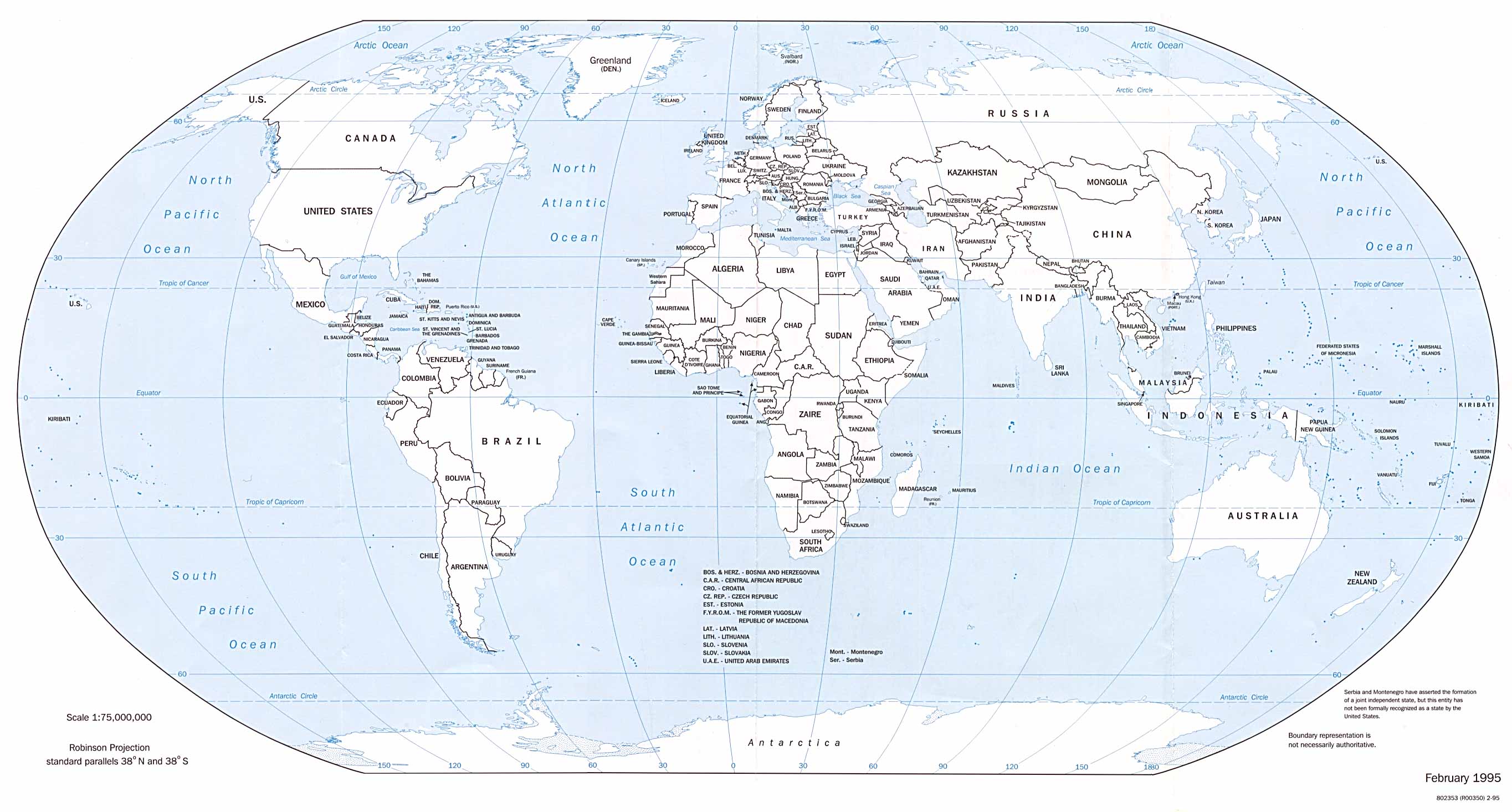 world political map 1995