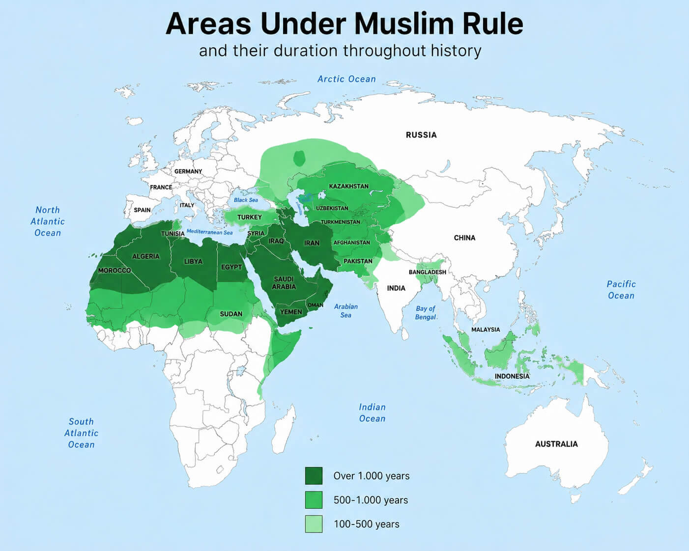 Areas under Muslim rule World map