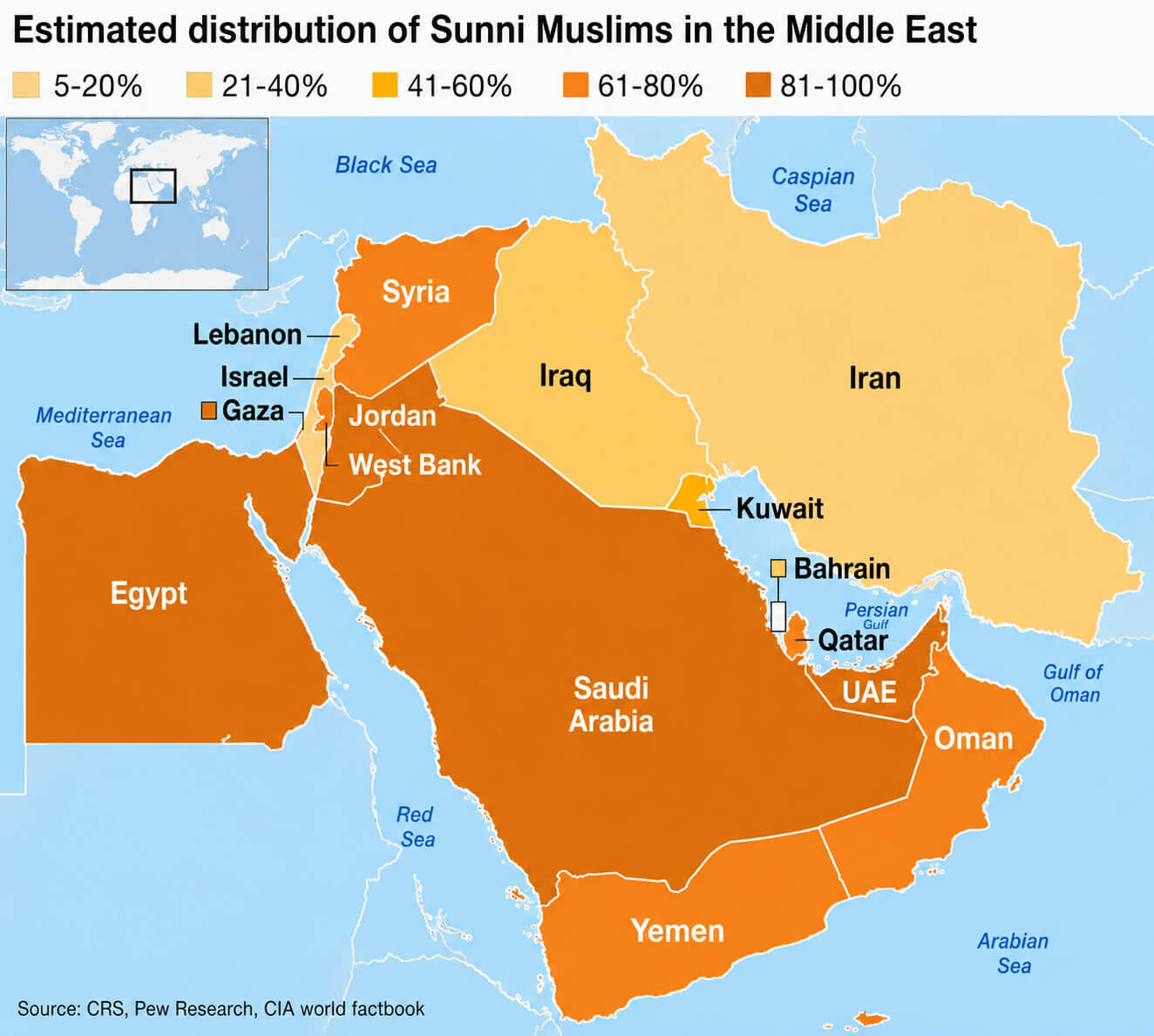Estimated Sunni Muslim distribution Middle East map