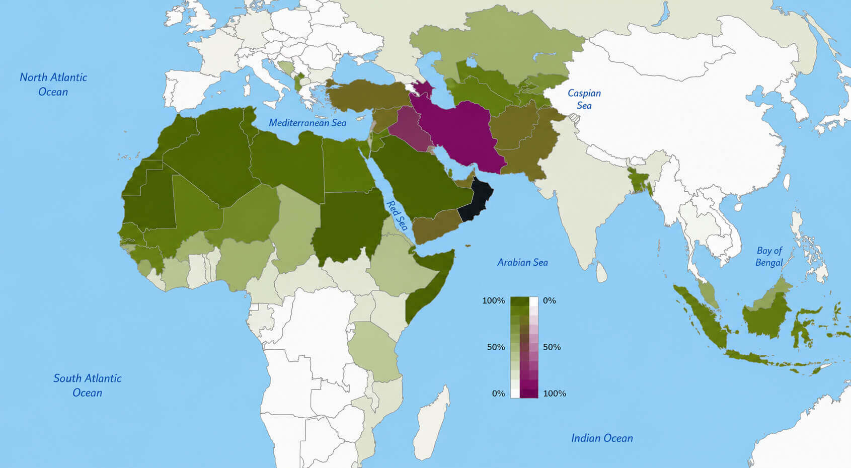 Islam by country World population map