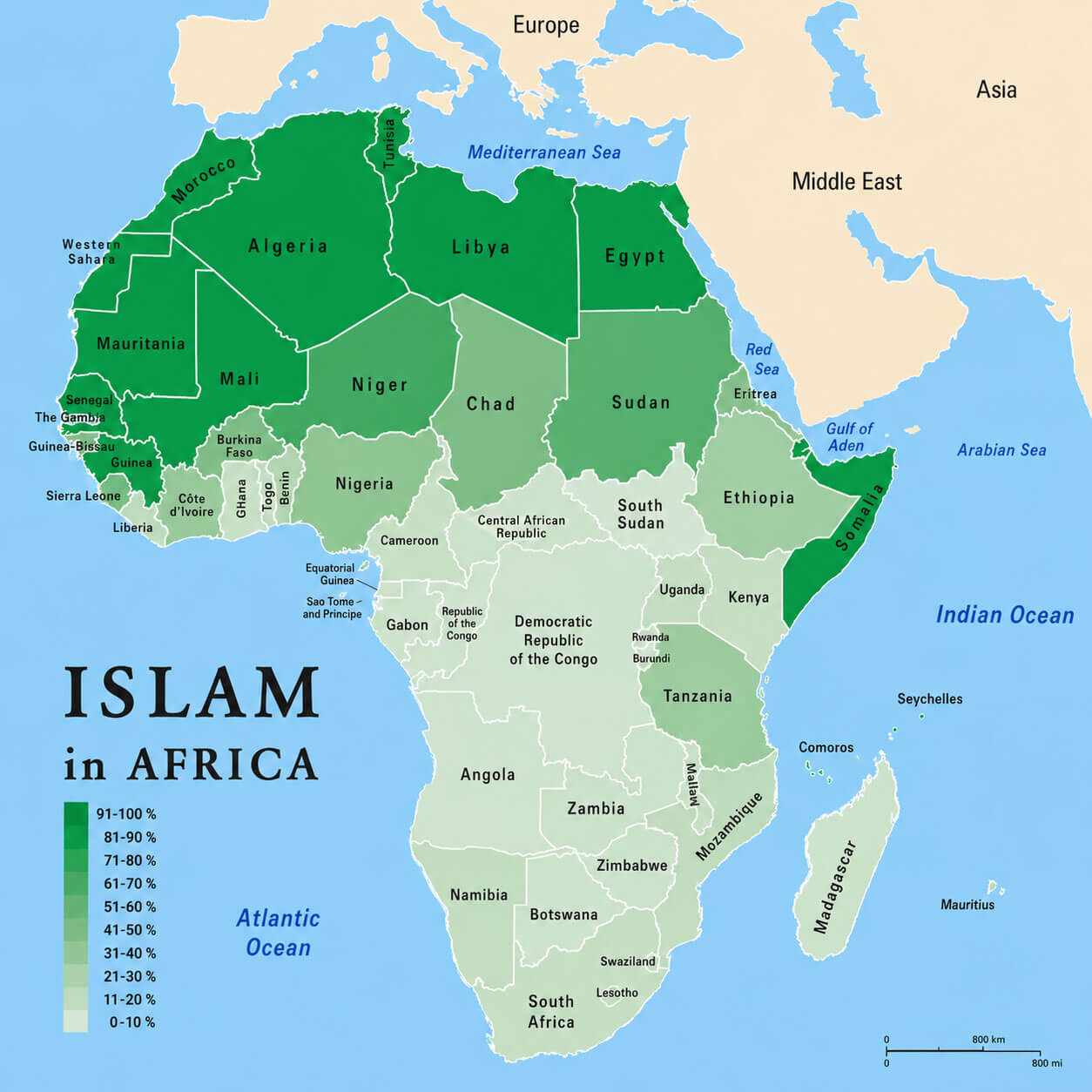 Islam in Africa population map
