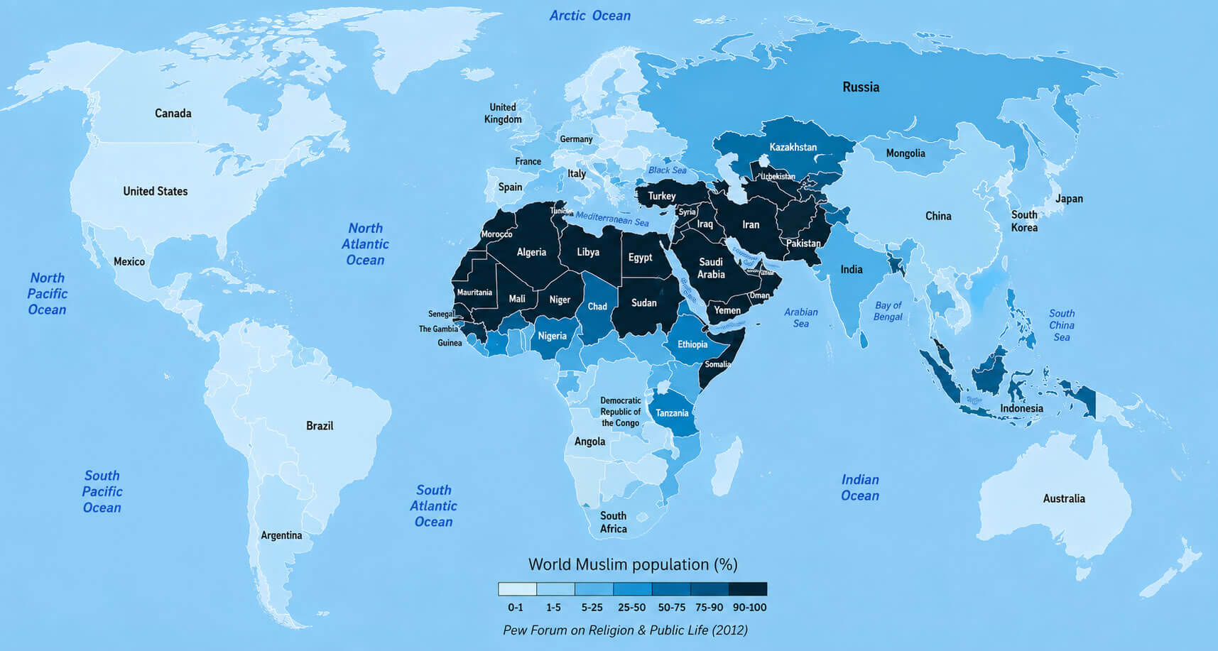 Islam population density by country map