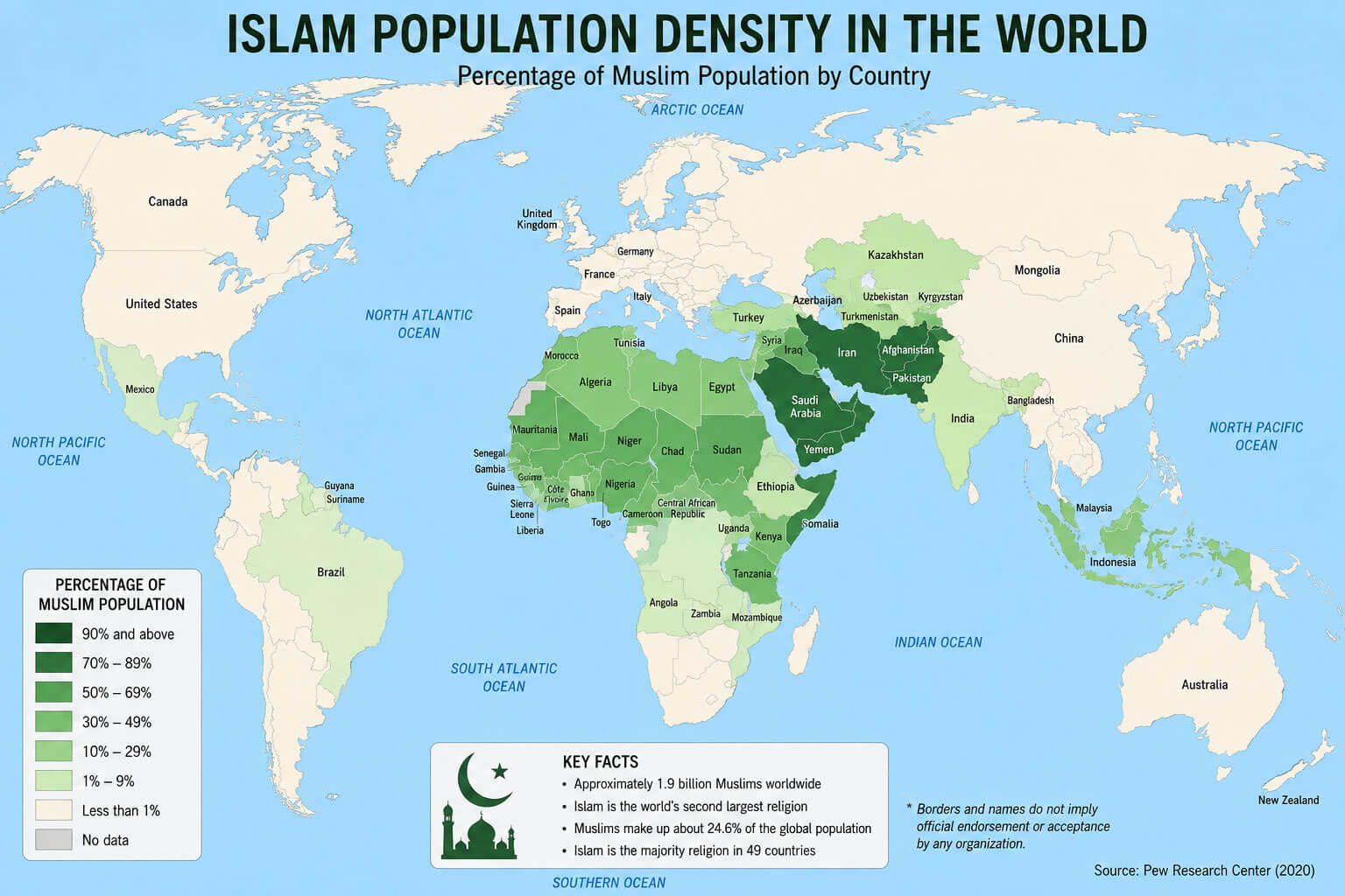Islam population density World map