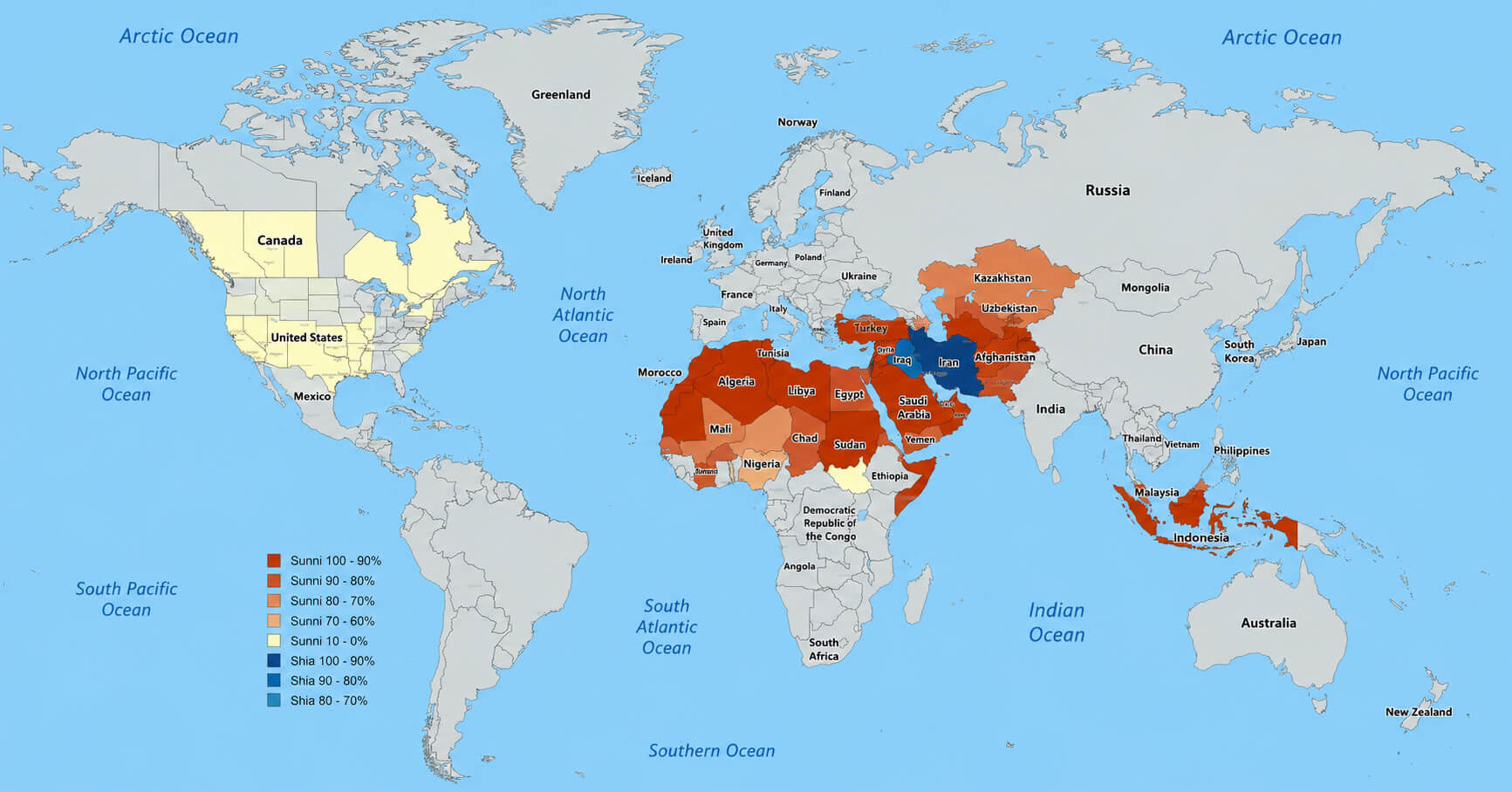Muslim population distribution World map