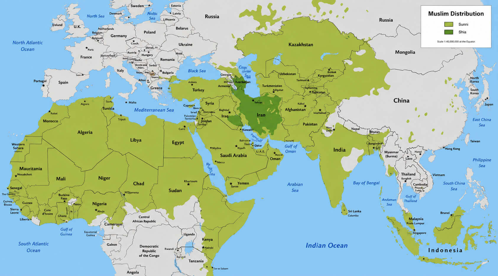 Muslim population Middle East Asia map