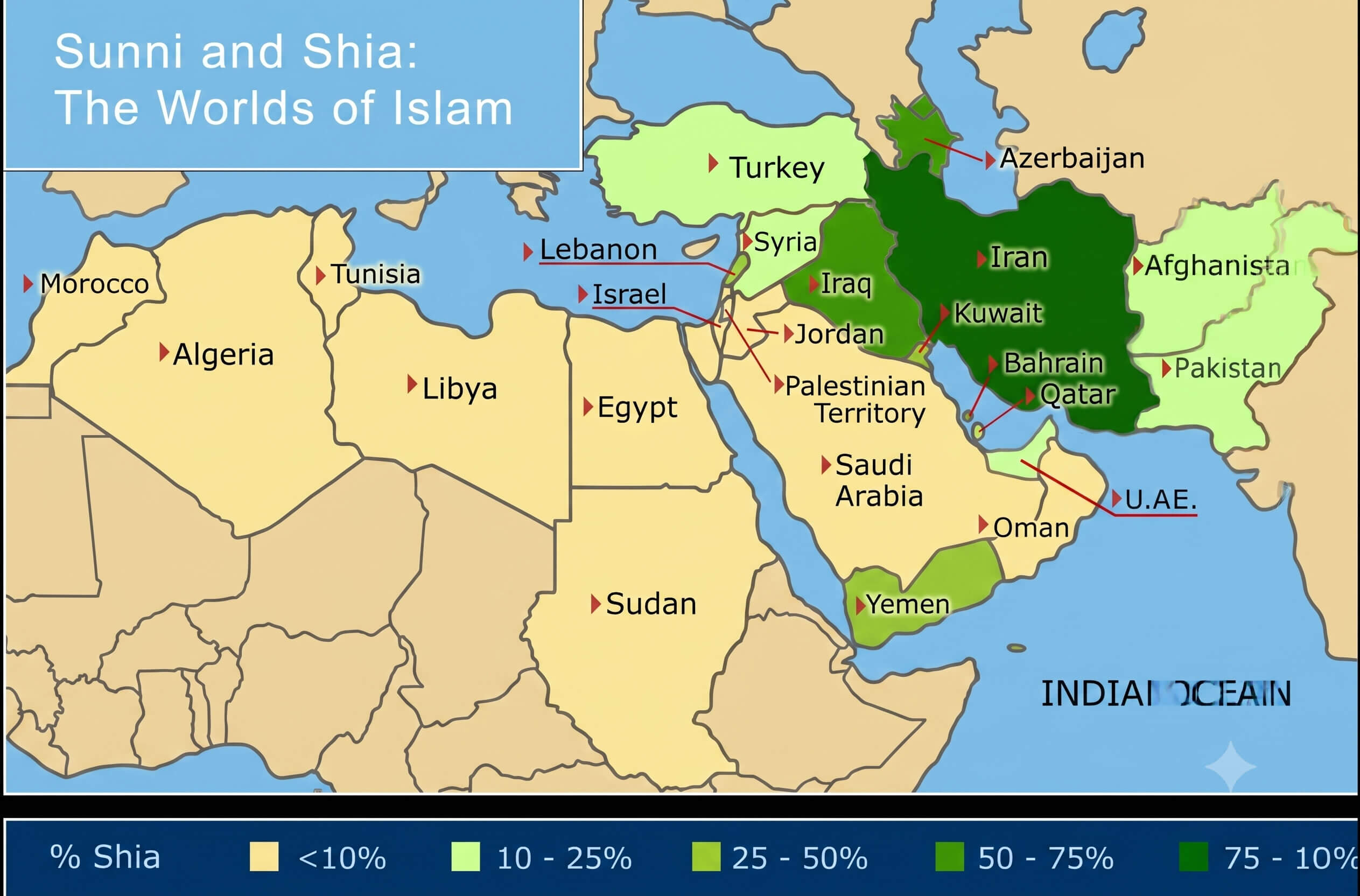 Sunni and Shia Muslim population map