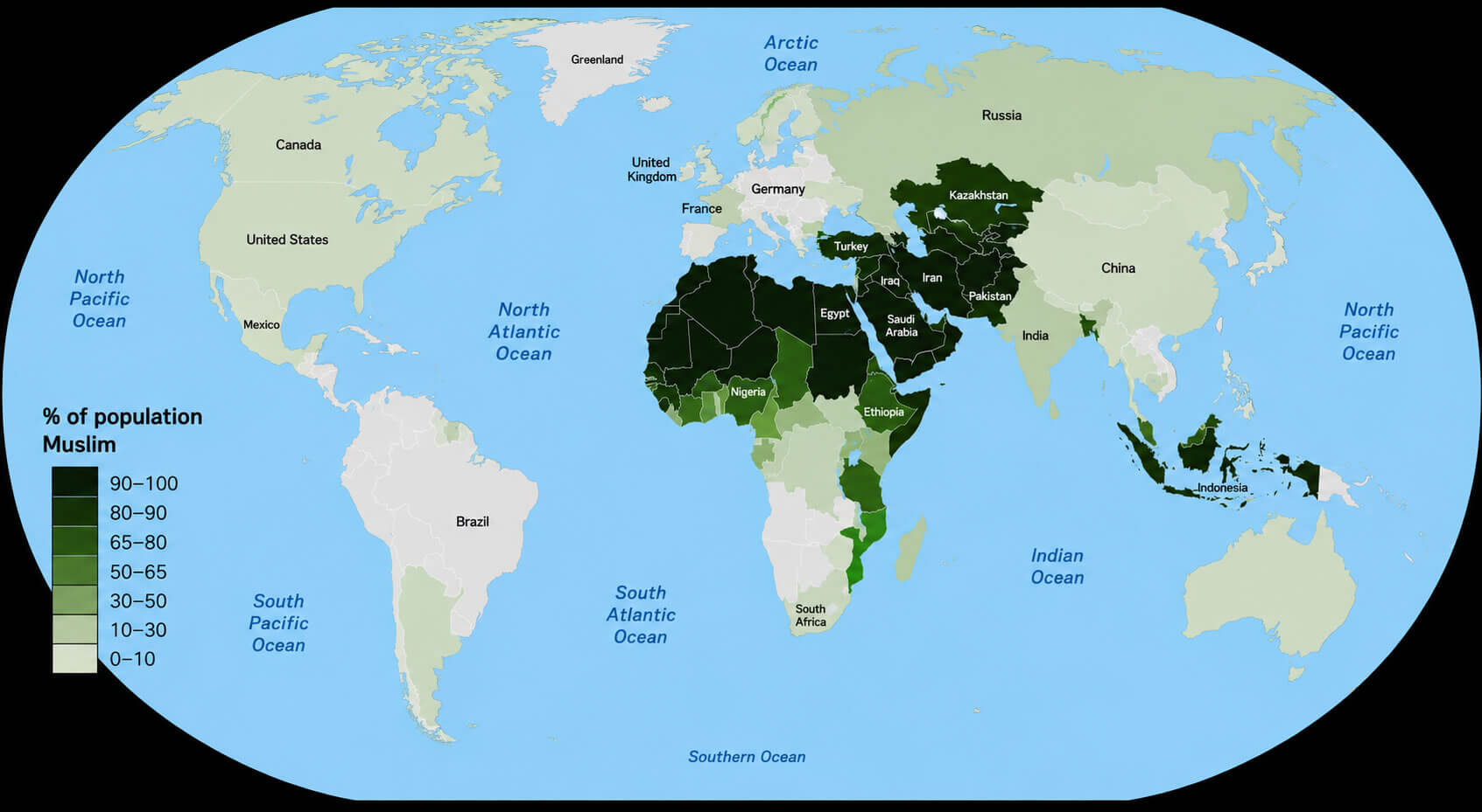 World Muslim population distribution map