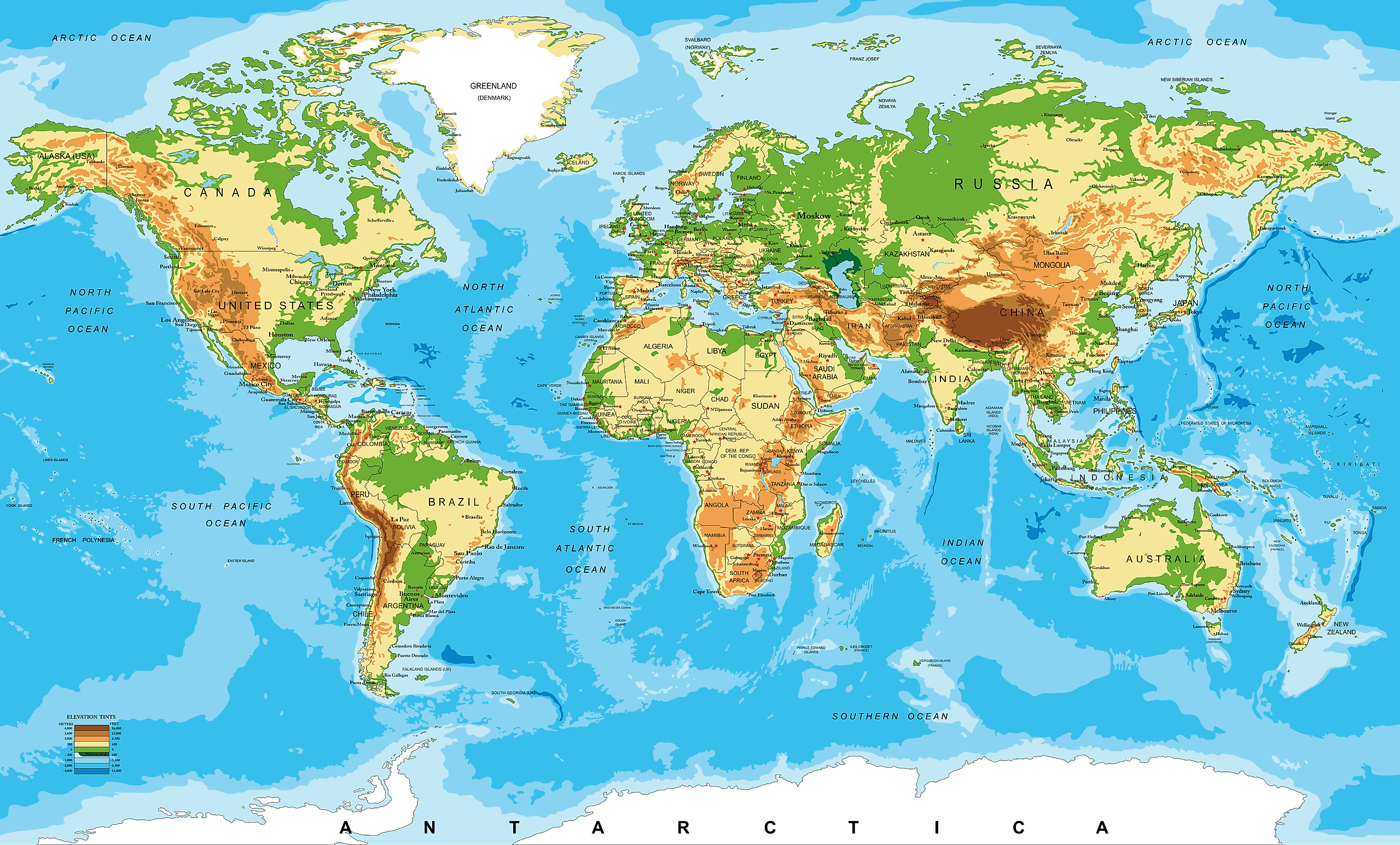 World Physical Terrain Map