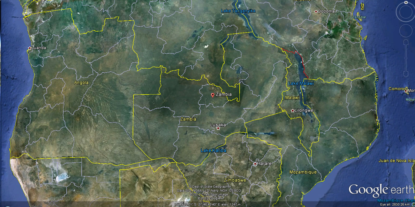 Satellite Map Of Zambia Zambia Map Satellite Map Of Zambia Zambia Map