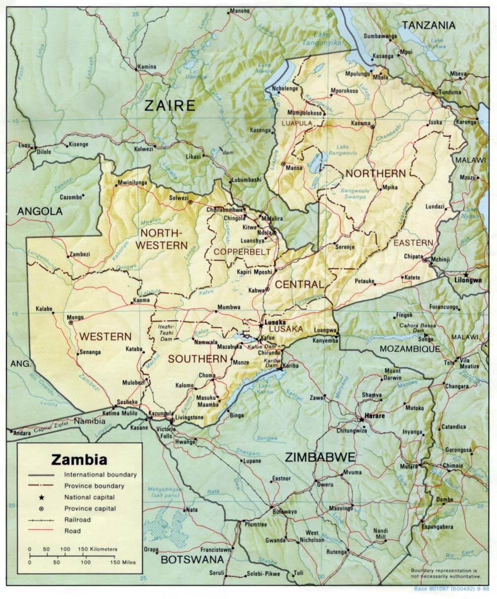 zambia relief map